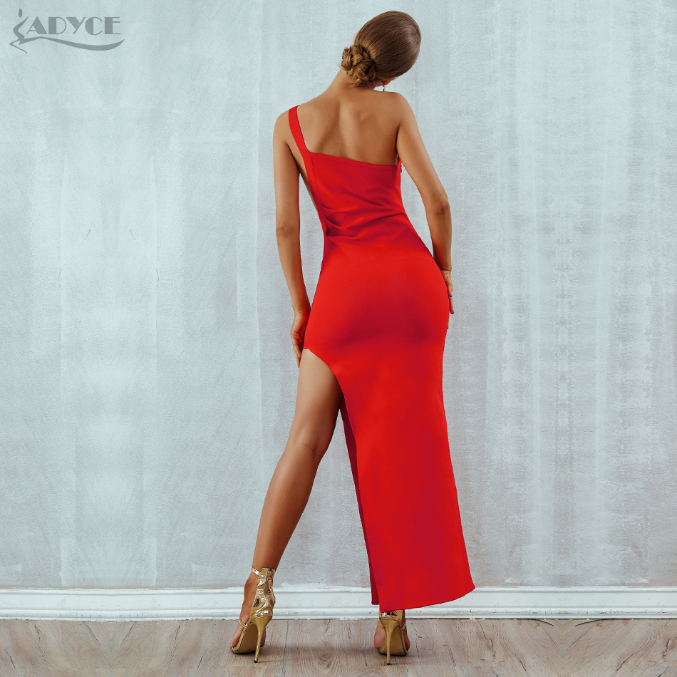   New Red Bandage Dress Women Sexy One Shoulder Maxi Bodycon Dress Sleeveless Celebrity Party Dress Clubwears  Vestidos