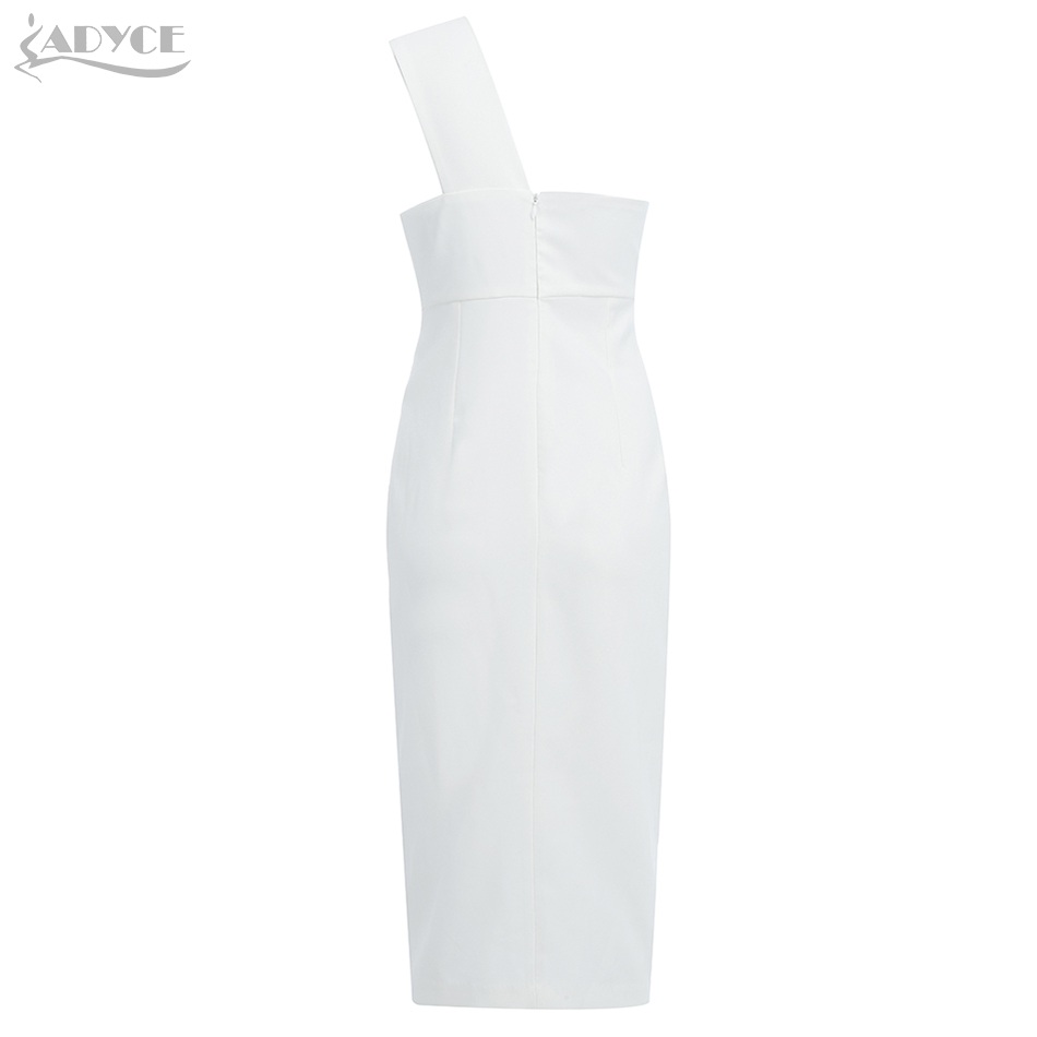   New Summer One Shoulder Button Bodycon Club Bandage Dress Women Sexy Sleeveless White Celebrity Evening Party Dress