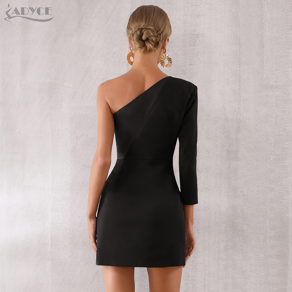   New Summer Women Celebrity Evening Party Dress Sexy One Shoulder Black Deep V Bow Mini Bodycon Club Dresses Vestidos