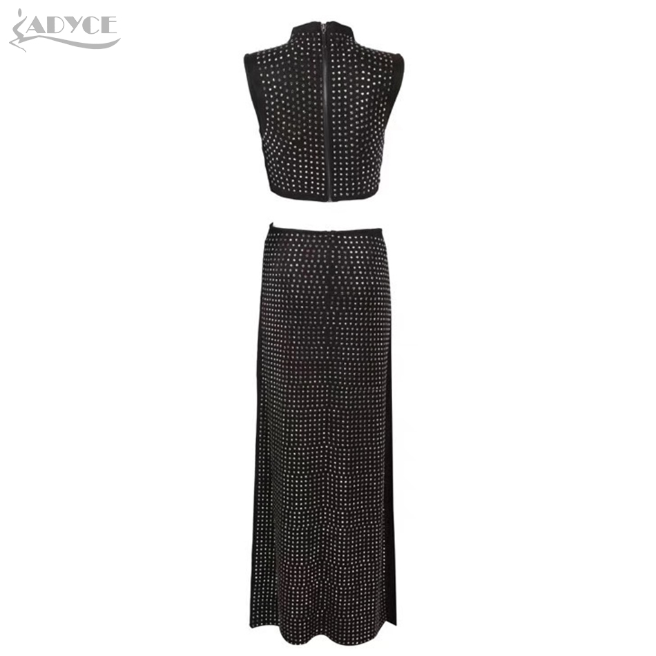   New Summer Luxury Beading Club 2 Two Pieces Sets Sexy Sleeveless Top&Skirts Black Celebrity Evening Runway Party Sets