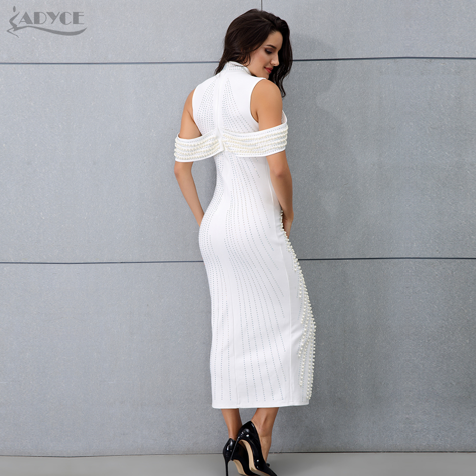   Summer Luxury Beading Celebrity Evening Party Dress Woman Black White Sexy Off Shoulder Bodycon Club Dresses Vestidos