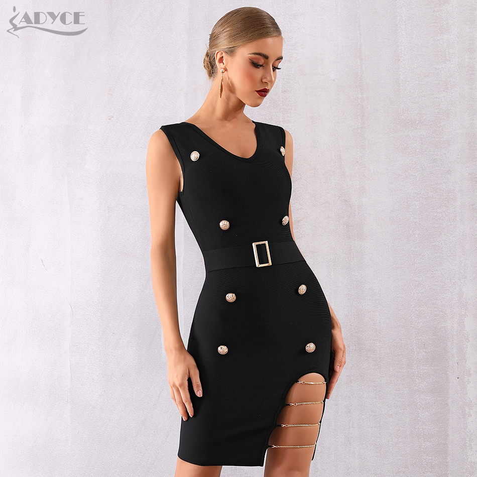   New Summer Women Black Bandage Dress Sexy Deep V Hollow Out Sashes Club Dress Vestidos Celebrity Evening Party Dress