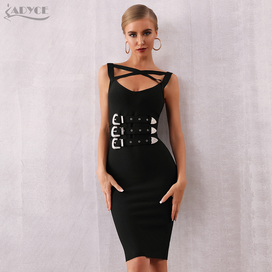   New Summer Black Bandage Dress Women Sexy Sleeveless Spaghetti Strap Sashes Club Dress Celebrity Evening Party Dress