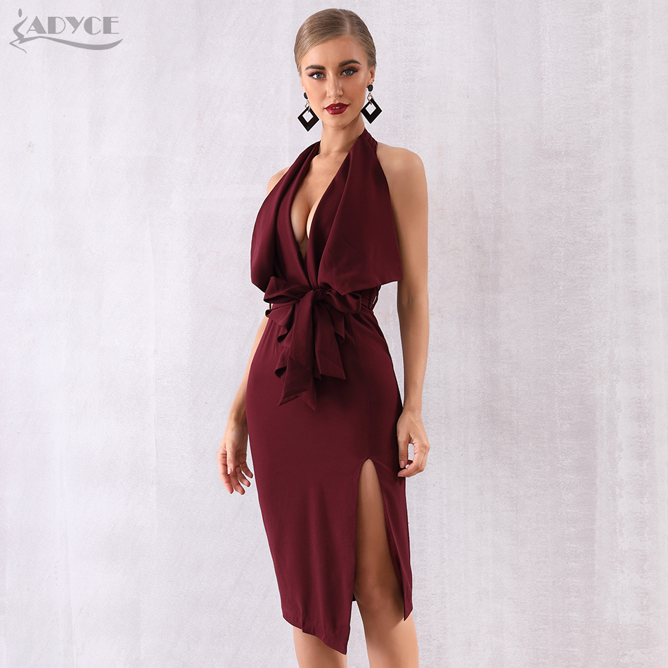  New Summer Celebrity Evening Party Dress Women Vestidos Verano  Sexy Sleeveless Halter Backless Bow Deep V Club Dress