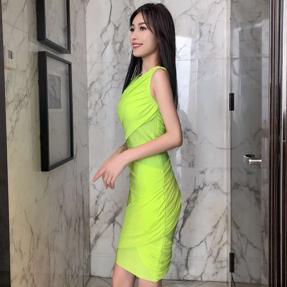   New Summer Women Green Bandage Dress Sexy Sleeveless Tank Bodycon Club Dress Midi Lace Celebrity Evening Party Dress