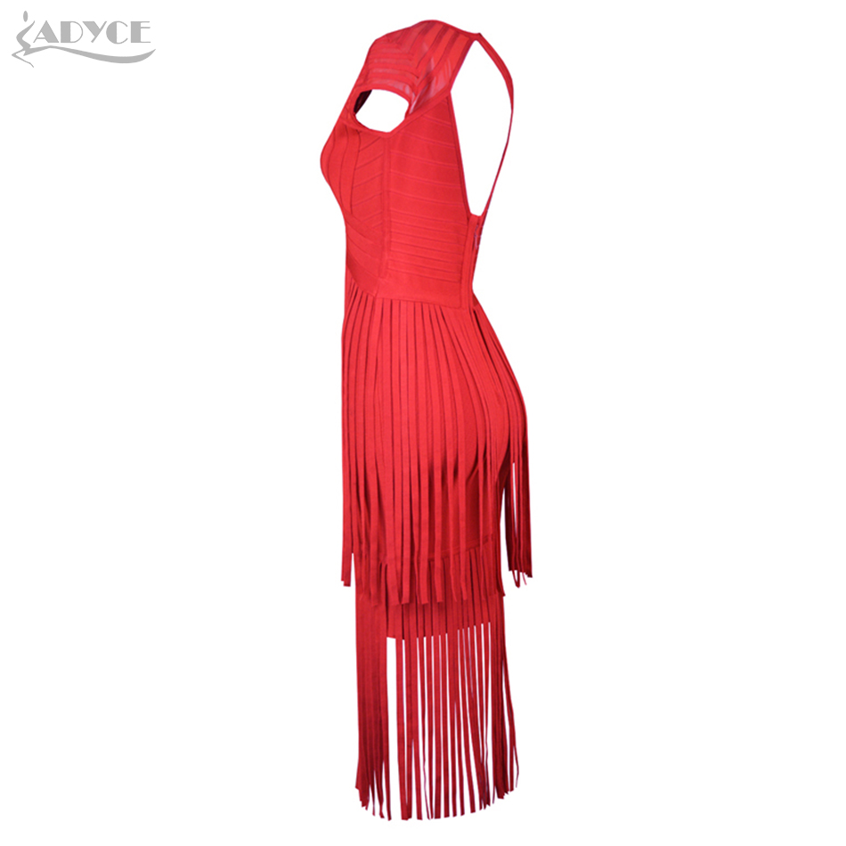   New Summer Red Tassel Bandage Dress Women Sexy Sleeveless Runway Club Dresses Celebrity Evening Party Dress Vestidos