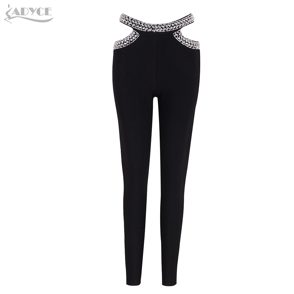   New Summer Women Pencil Pants Black Apricot Diamonds Studded Hollow Out Trousers Celebrity Party Luxury Bandage Pants