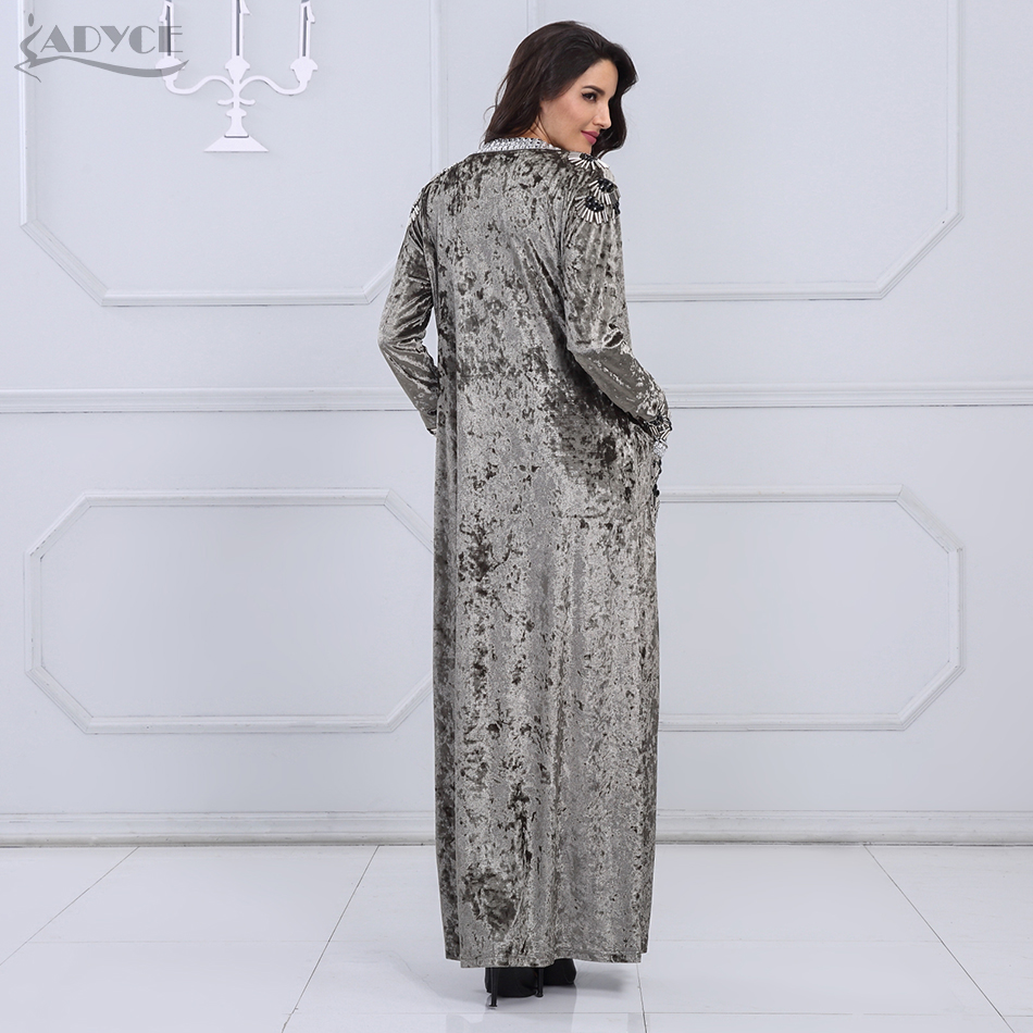   New Long Fashion Coat Women Gray Brown Long Sleeve Beading Club Coat Women Long Duster Celebrity Evening Party Coat