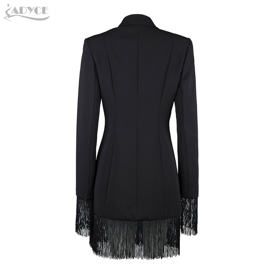   New Summer Women Slim Trench Coats Black Deep V-Neck Double Breasted Coats Long Sleeve Tassel Fashion Club Coats