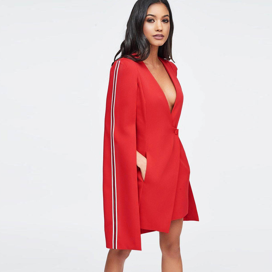   New Autumn Women Long Sleeve Slim Trench Coats Sexy White Red Deep V Single Breasted Celebrity Evening Party Coats