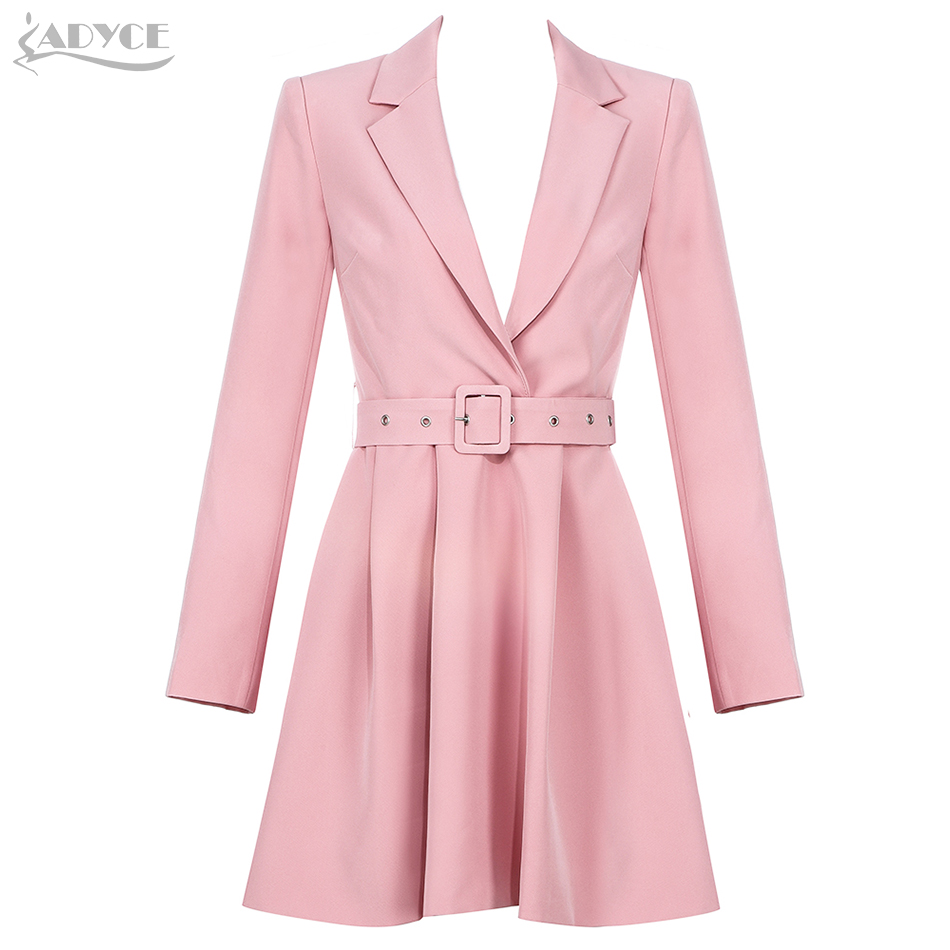   New Winter Women Long Sleeve Female Fashion Club Coat Sexy V-Neck Pink Sash Slim Celebrity Evening Party Trench Coats