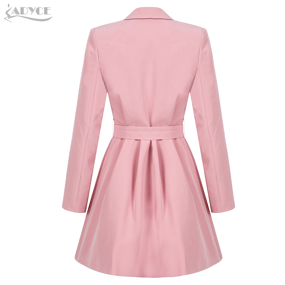   New Winter Women Long Sleeve Female Fashion Club Coat Sexy V-Neck Pink Sash Slim Celebrity Evening Party Trench Coats
