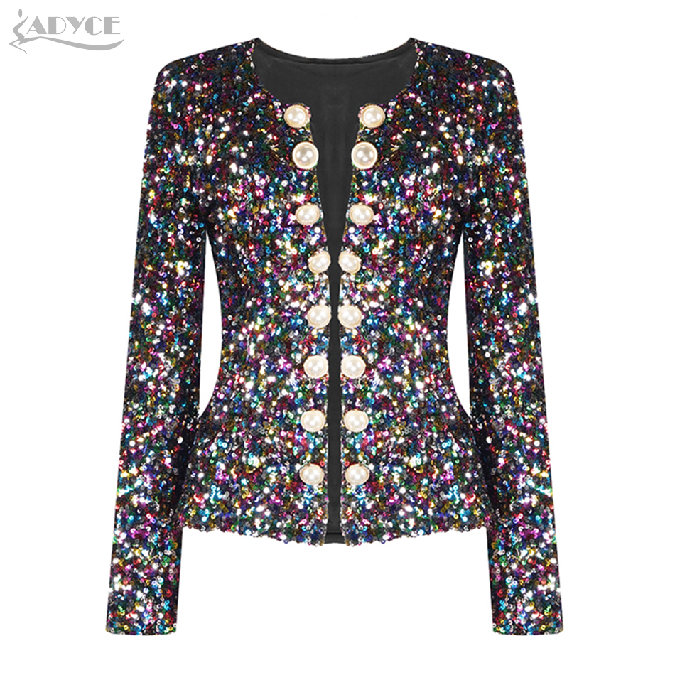   New Autumn Women Long Sleeve Sequined Female Fashion Club Coats Sexy Slim Button Celebrity Evening Party Trench Coats