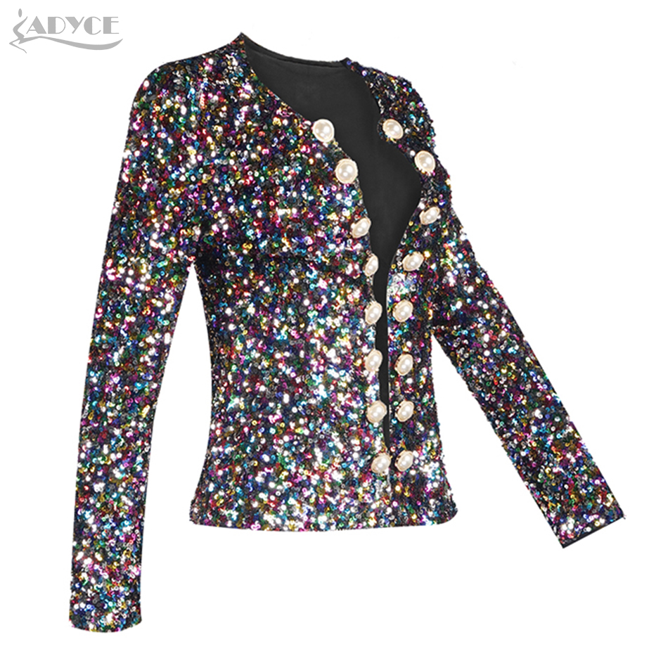   New Autumn Women Long Sleeve Sequined Female Fashion Club Coats Sexy Slim Button Celebrity Evening Party Trench Coats