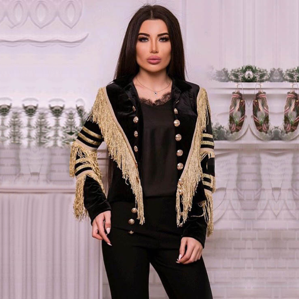   New Spring Women Slim Trench Coat Sexy Black Color Tassel Fringe Celebrity Party Coats Long Sleeve Fashion Club Coats