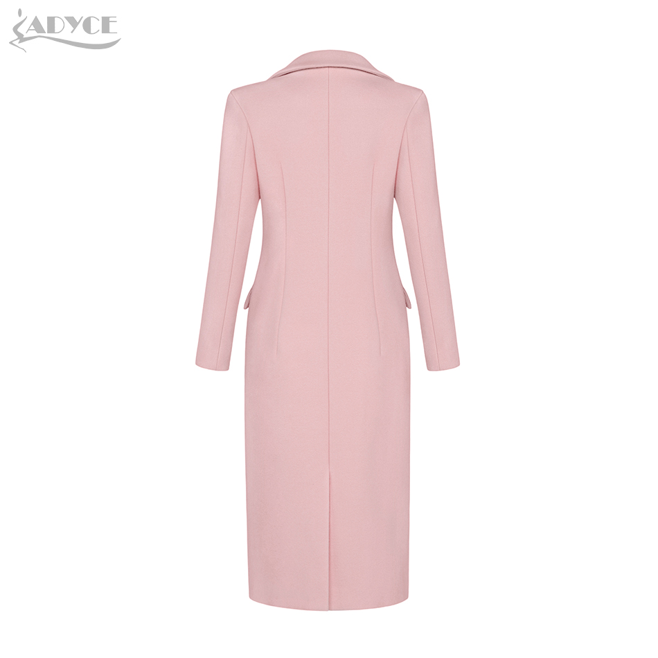   New Winter Women Slim Trenches Coats Sexy Pink Deep V-Neck Covered Button Warm Coats Zip Long Sleeve Maxi Club Coats