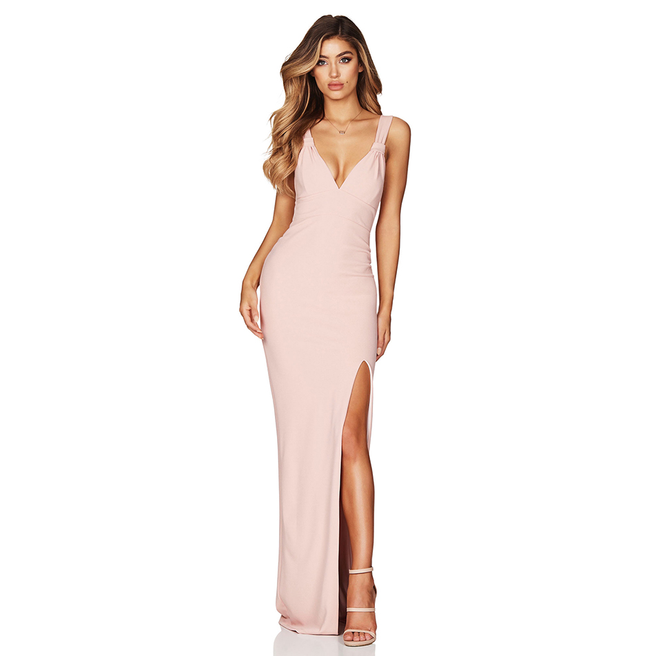   New Summer Long Maxi Green Celebrity Evening Party Bandage Dress Women Sexy Backless Nude Spaghetti Strap Club Dress