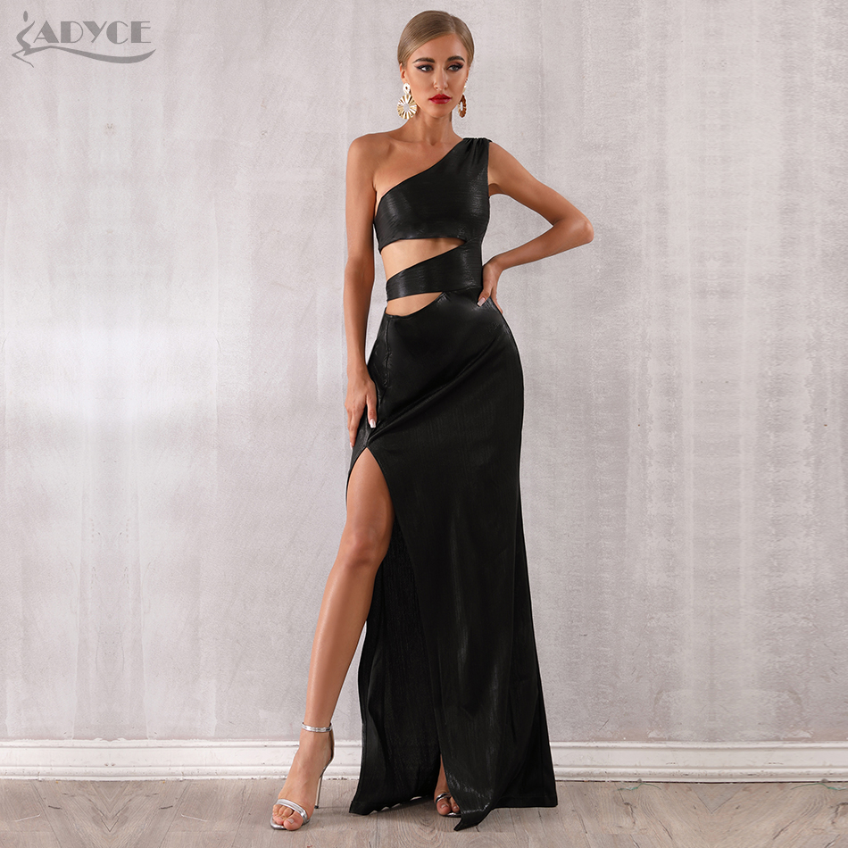   New Summer Maxi Celebrity Evening Party Dress Women Vestidos Sexy Black Sleeveless Hollow Out One Shoulder Club Dress