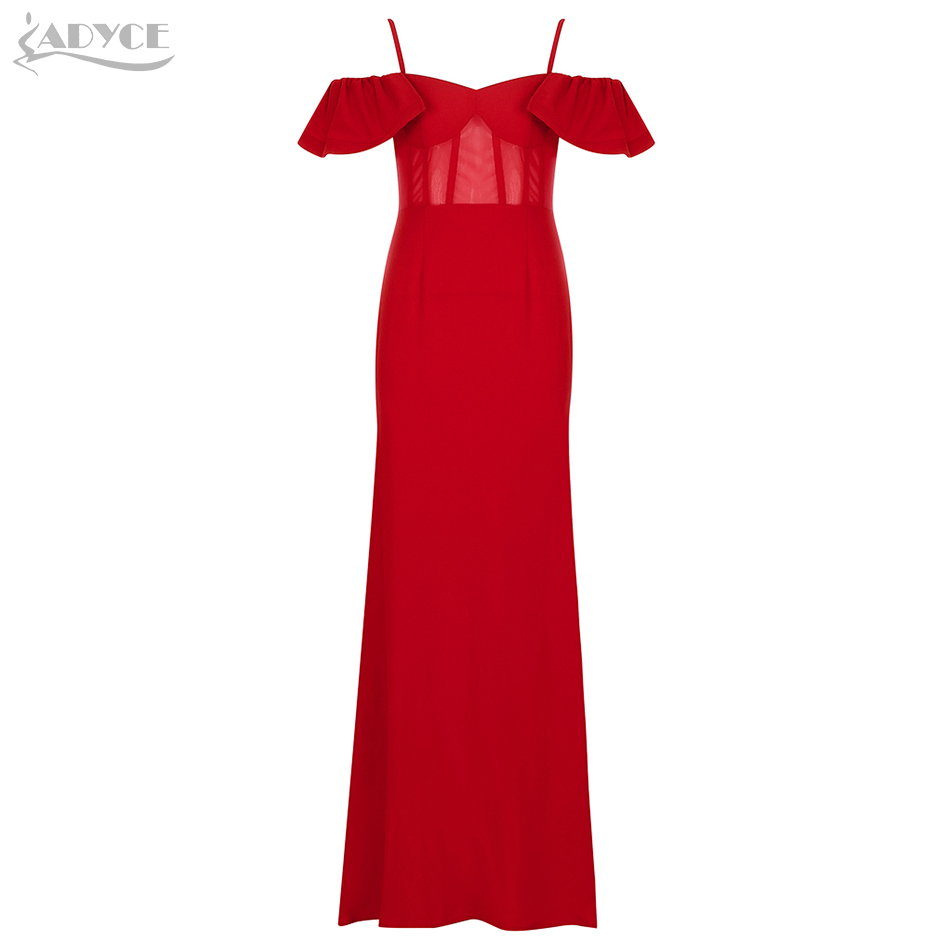   New Red Maxi Lace Celebrity Evening Party Dress Women Sexy Sleeveeless Spaghetti Strap Off Shoulder Ruffle Club Dress