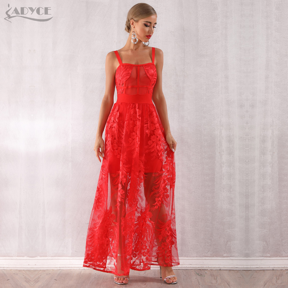  Summer Women Bandage Dress  New Arrivals Red Lace Sleeveless Spaghetti Strap Maxi Dress Celebrity Party Dress Vestidos