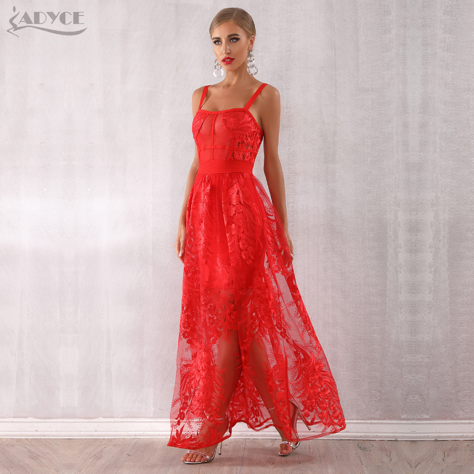  Summer Women Bandage Dress  New Arrivals Red Lace Sleeveless Spaghetti Strap Maxi Dress Celebrity Party Dress Vestidos