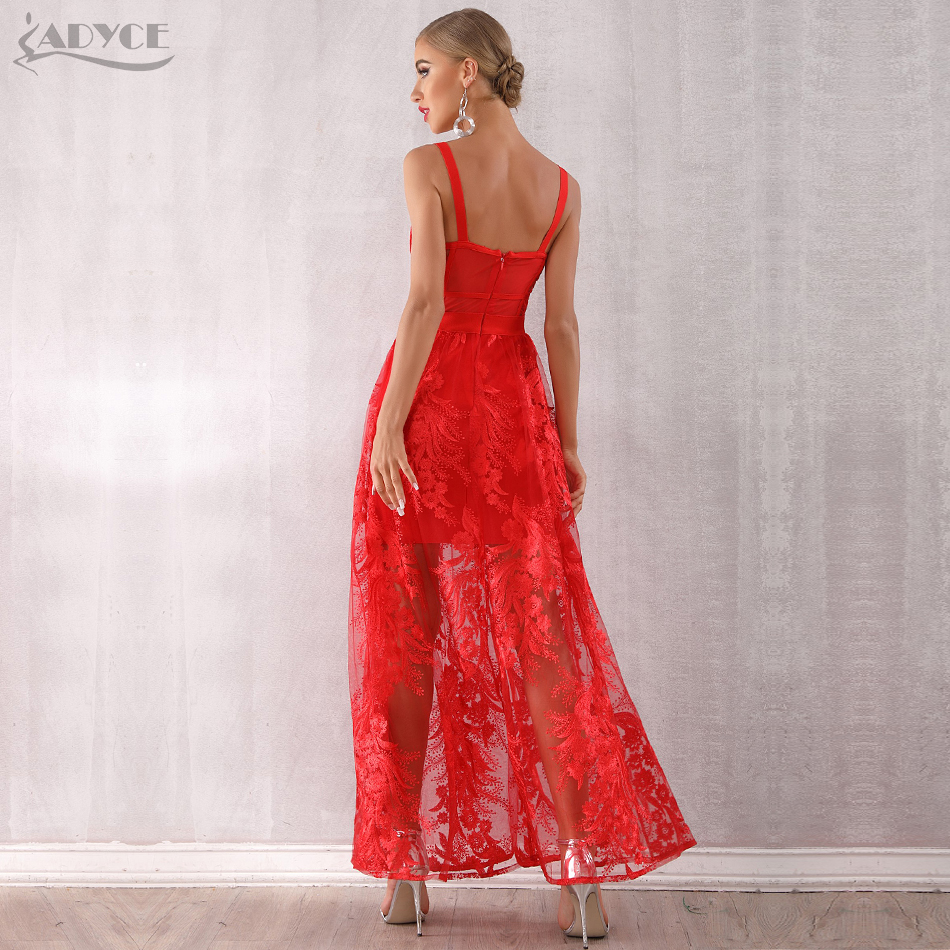  Summer Women Bandage Dress  New Arrivals Red Lace Sleeveless Spaghetti Strap Maxi Dress Celebrity Party Dress Vestidos