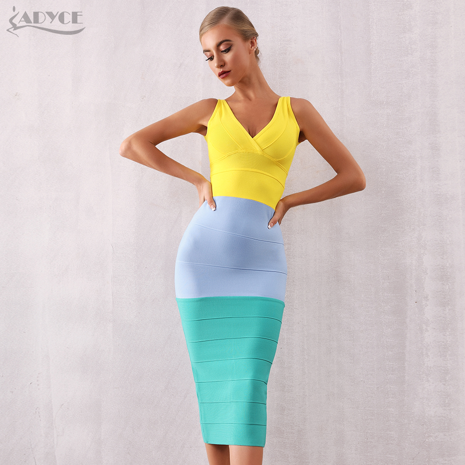  New Summer Women Bodycon Bandage Dress  Sexy V Neck Sleeveless Tank Club Dress Celebrity Evening Party Dress Vestidos