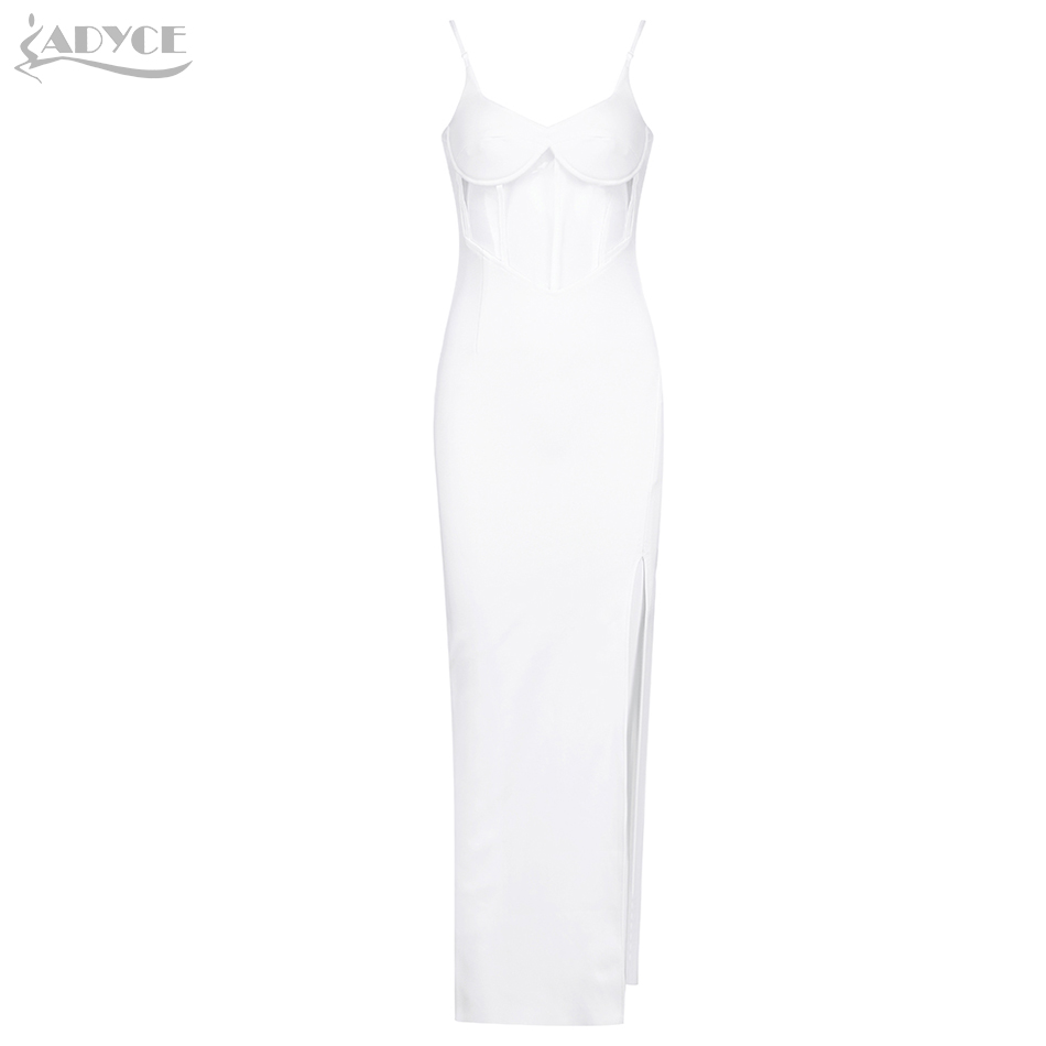   New White Maxi Women Bandage Dress Sexy Sleeveeless Lace Spaghetti Strap Celebrity Evening Party Club Dress Vestidos