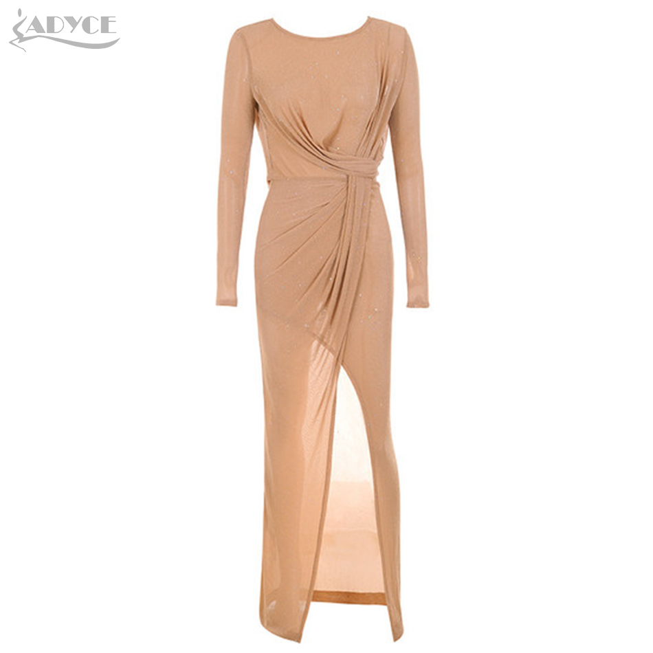   New Summer Maxi Celebrity Evening Party Dresses Vestidos Sexy Khaki Backless Draped Long Sleeve Runway Club Dress