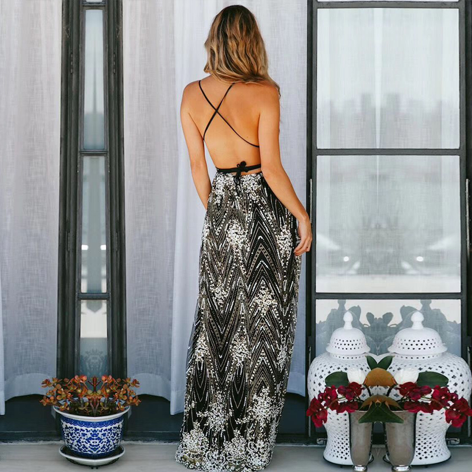  Summer Women Sequined Celebrity Evening Party Dress  New Sexy Backless Sleeveless Spaghetti Strap Deep V Club Dresses