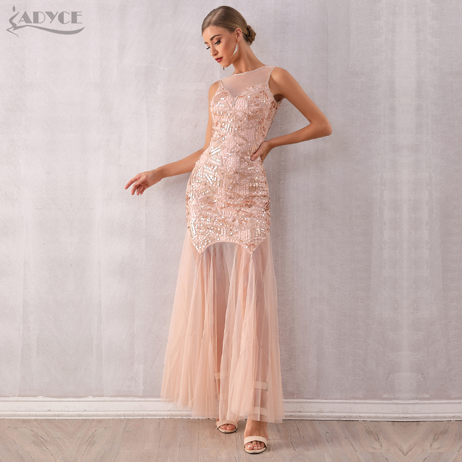   New Summer Luxury Sequined Celebrity Evening Runway Party Dress Sexy Sleeveless Lace Tank Long Club Dresses Vestidos