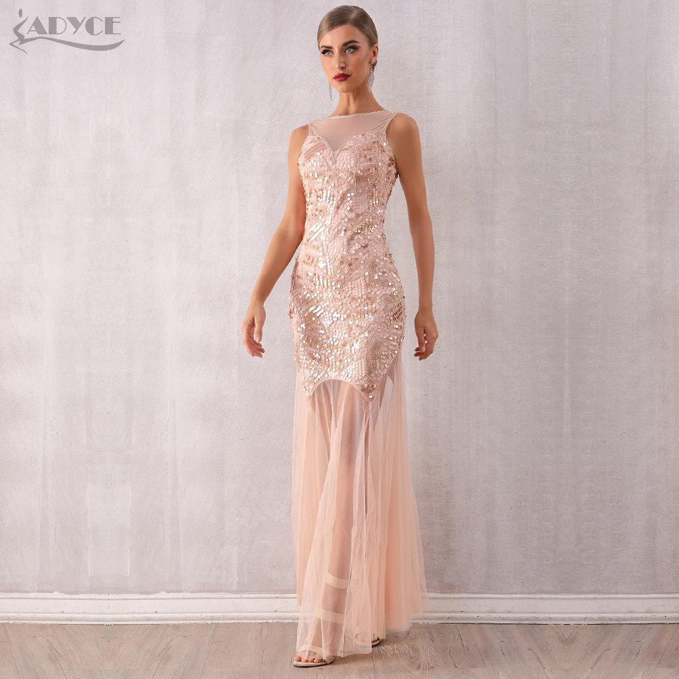   New Summer Luxury Sequined Celebrity Evening Runway Party Dress Sexy Sleeveless Lace Tank Long Club Dresses Vestidos