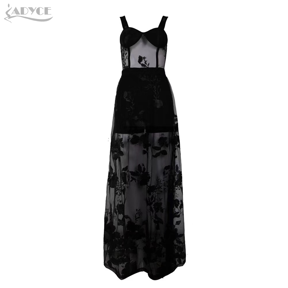   New Summer Black Lace Celebrity Evening Party Dress Sexy Spaghetti Strap Hollow Out Sleeveless Maxi Runway Club Dress