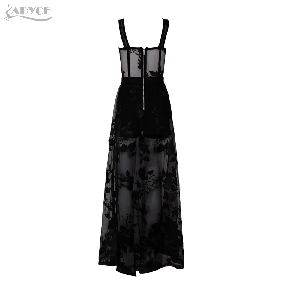   New Summer Black Lace Celebrity Evening Party Dress Sexy Spaghetti Strap Hollow Out Sleeveless Maxi Runway Club Dress