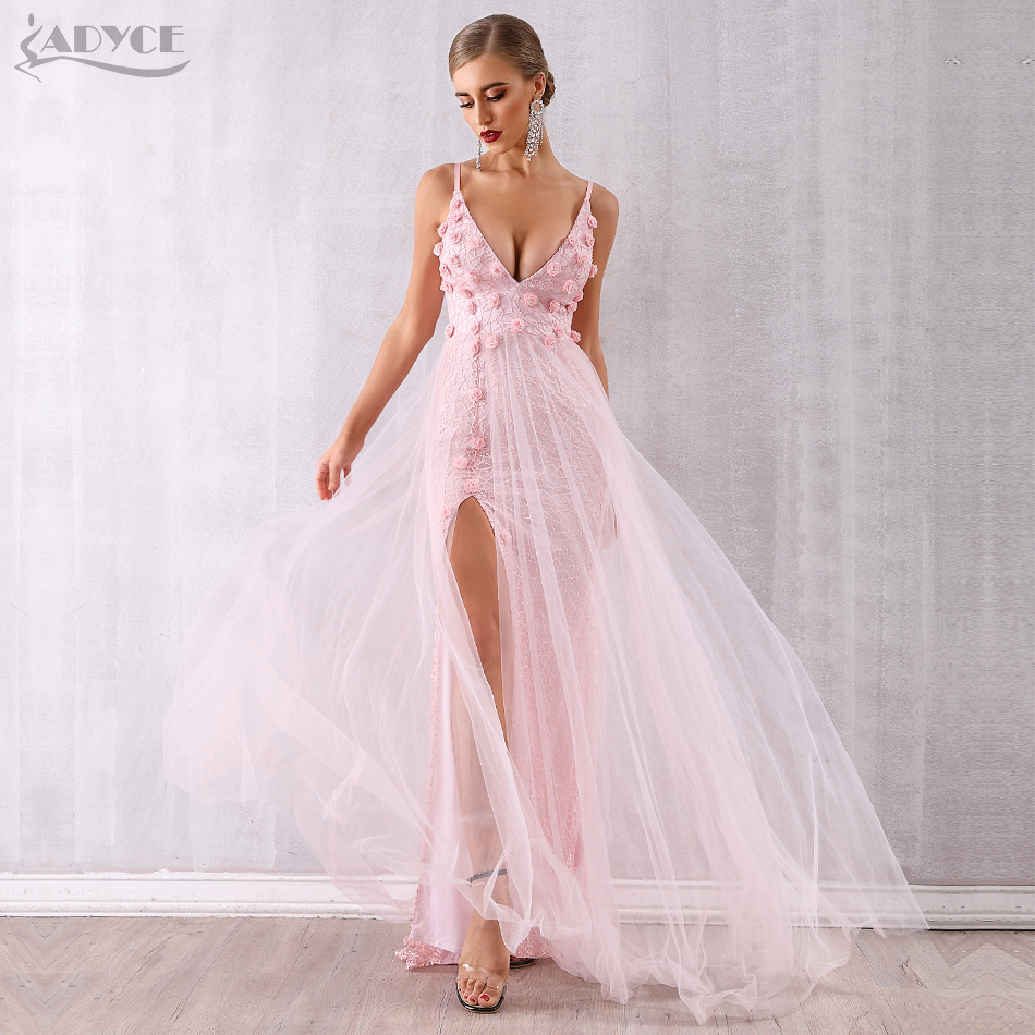   New Summer Women Pink Appliques Club Dress Sexy Lace Sleeveless Spapgetti Strap Celebrity Evening Party Dress Vestido