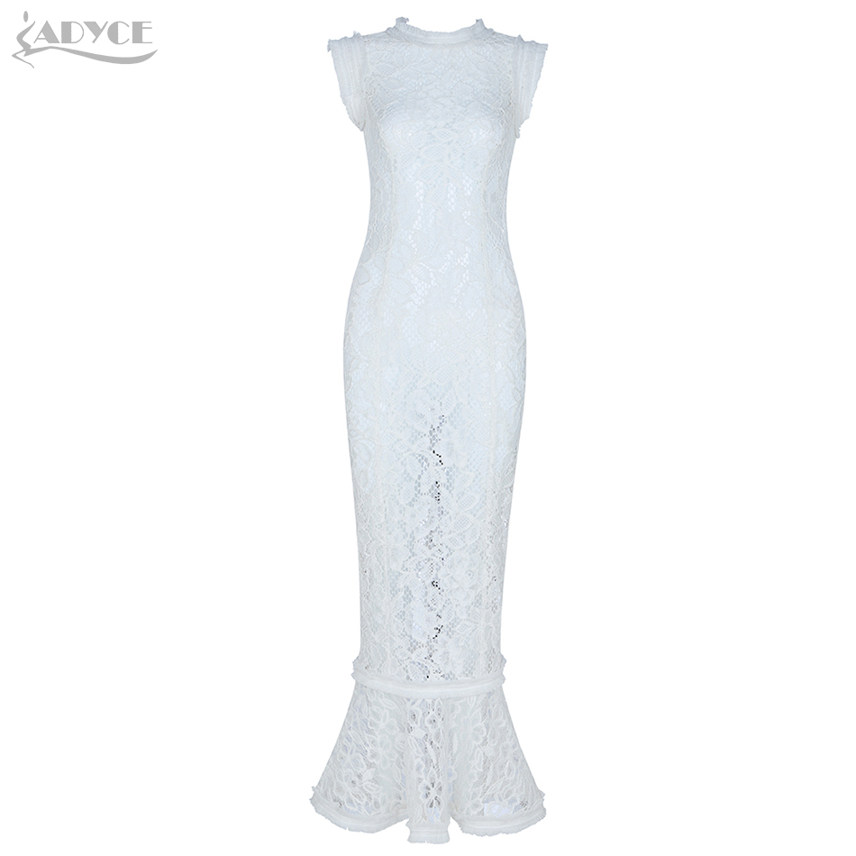   New Summer Women Celebrity Evening Party Dress Vestidos Sexy Hollow Out White Lace Sleeveless Tank Mermaid Club Dress
