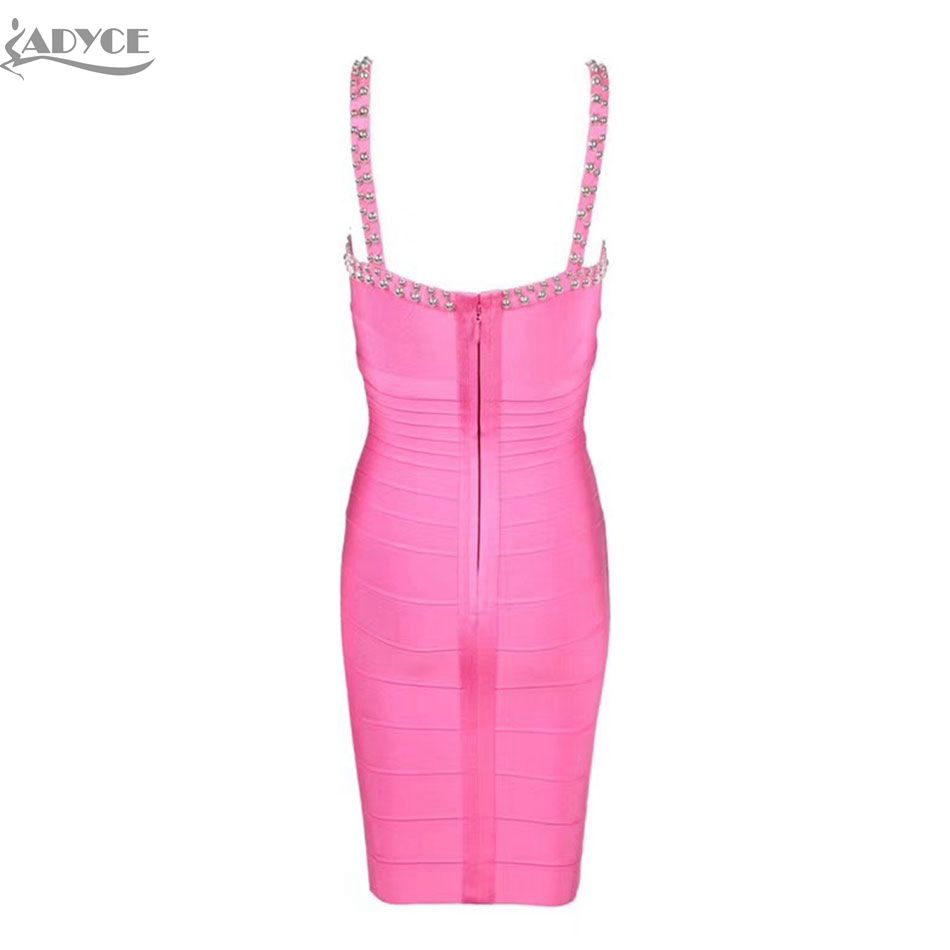   New Summer Bead Bodycon Club Bandage Dress Women Sexy Sleeveless Spaghetti Strap Mini Celebrity Evening Party Dresses