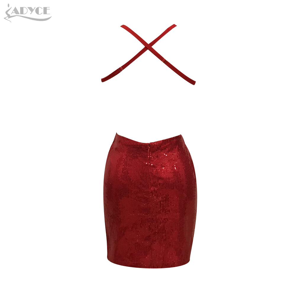   Women Celebrity Party Dress Red V-Neck Backless Sleeveless Sexy Sequined Spaghetti Strap Bodycon Club Dress Vestidos
