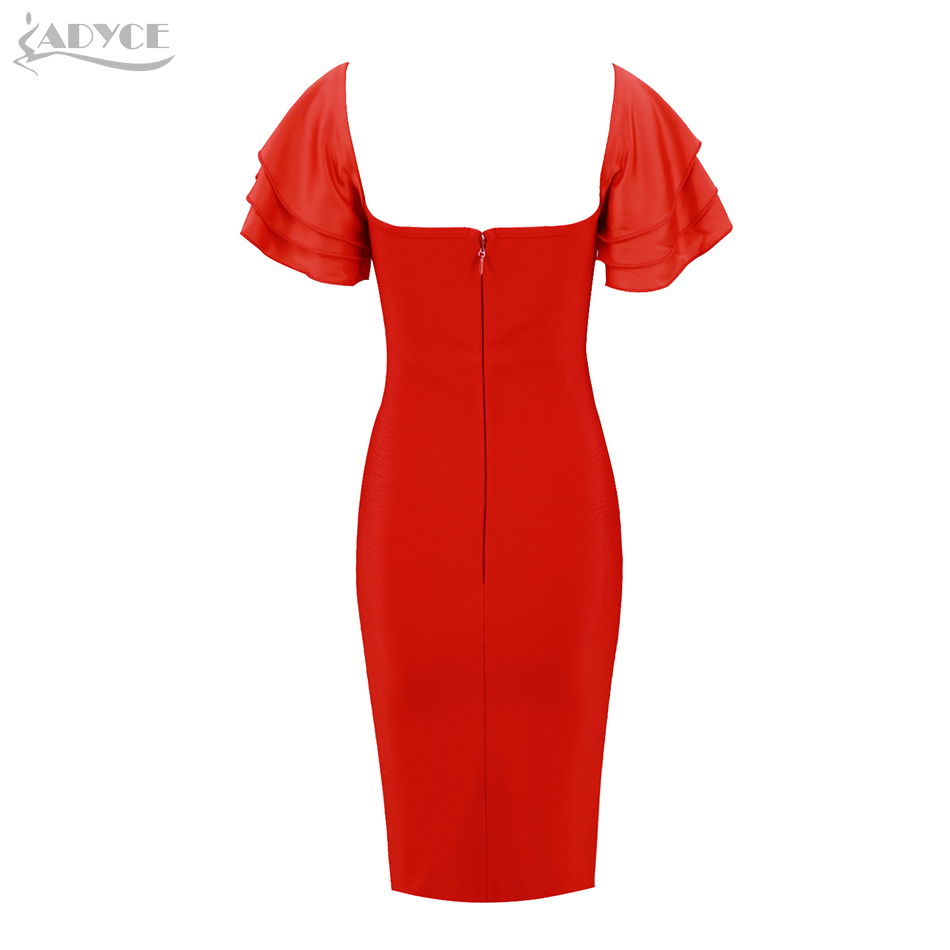   New Summer Women Bandage Dress Vestidos  Celebrity Party Dress Elegant Red Black Ruffles Clubwears Mini Bodycon Dress