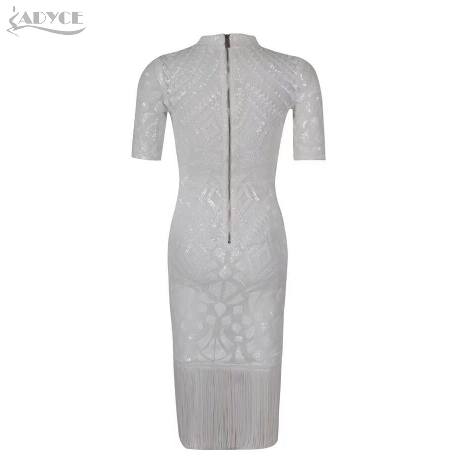   New Elegant Sequin Tassel Runway Club Dress Vestidos Sexy Half Sleeve Evening Party Dress Fashion White Woman Dress