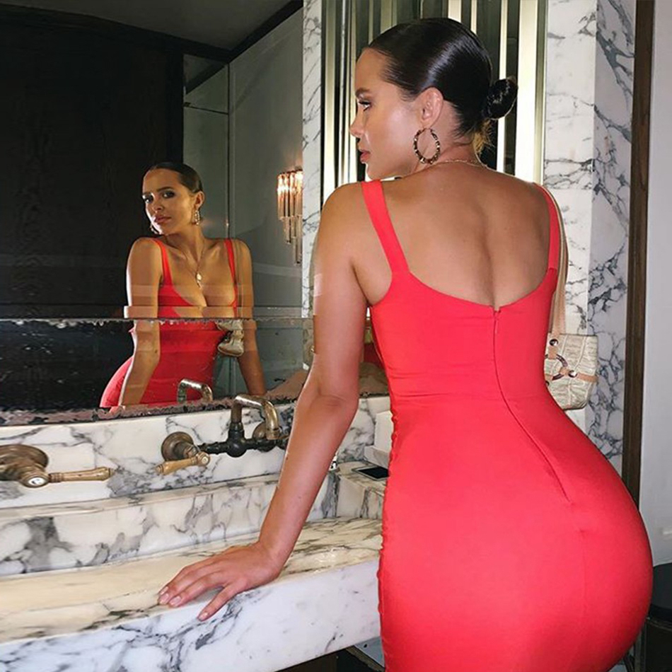   New Summer Red Backless Bandage Dress Women Sexy Spaghetti Strap Bodycon Club Celebrity Evening Party Dress Vestidos