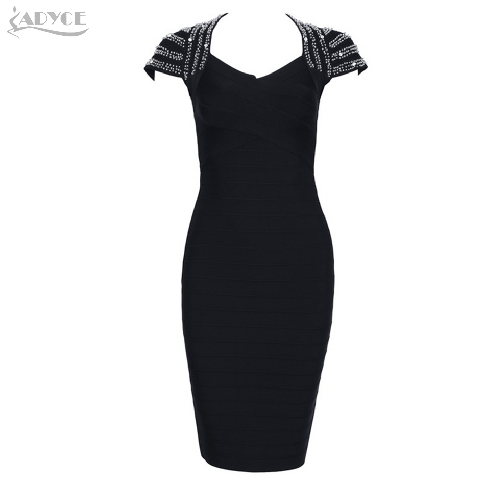 Elegant Bandage Dresses Women  Black Red O neck Short Sleeve Diamond Hot Celebrity Runway Dress Evening Party Dress Vestidos