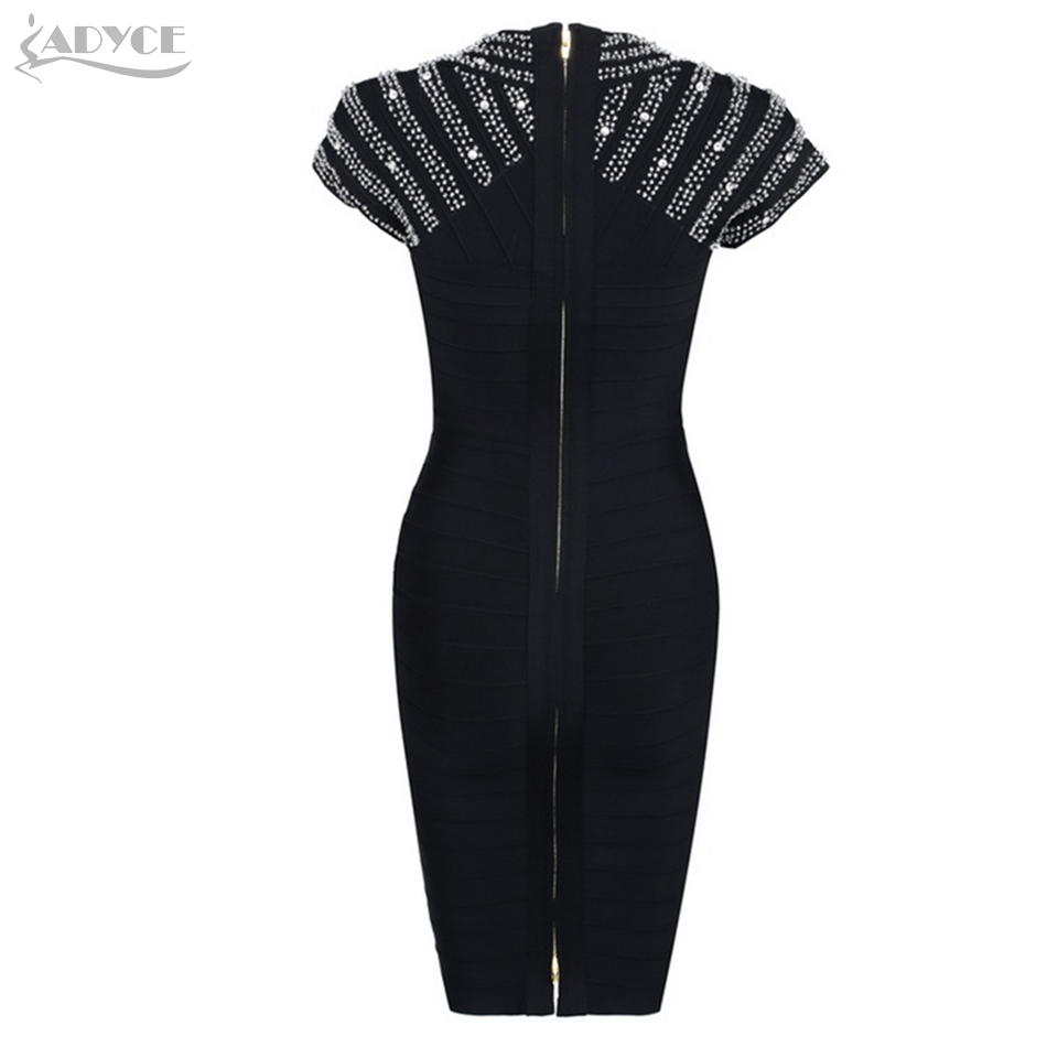 Elegant Bandage Dresses Women  Black Red O neck Short Sleeve Diamond Hot Celebrity Runway Dress Evening Party Dress Vestidos