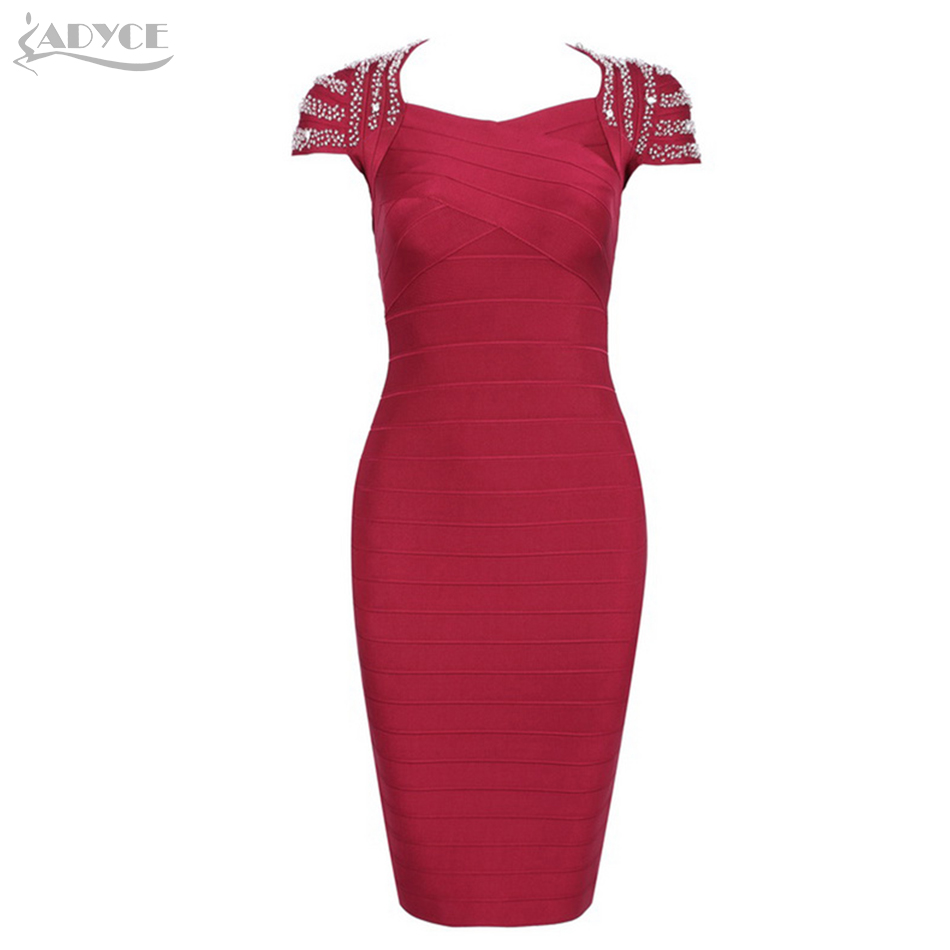 Elegant Bandage Dresses Women  Black Red O neck Short Sleeve Diamond Hot Celebrity Runway Dress Evening Party Dress Vestidos