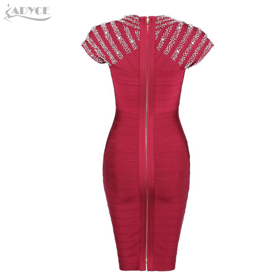 Elegant Bandage Dresses Women  Black Red O neck Short Sleeve Diamond Hot Celebrity Runway Dress Evening Party Dress Vestidos