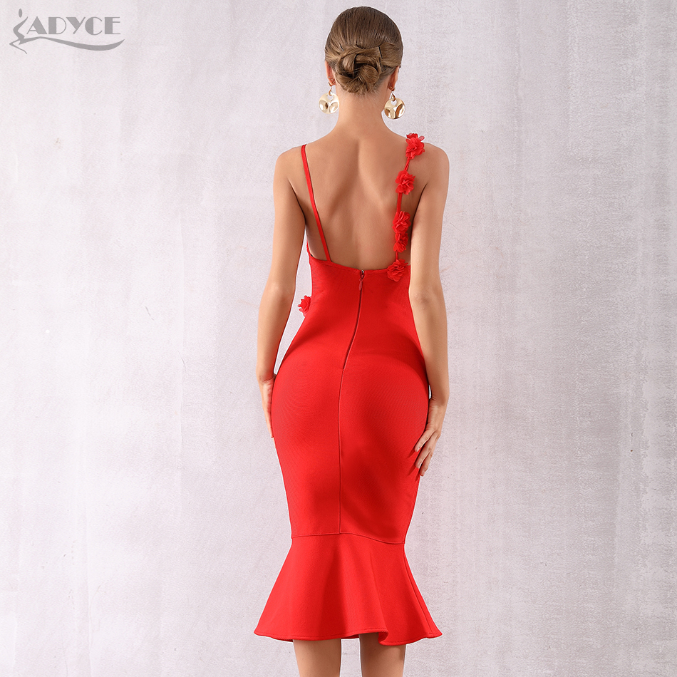  New Summer Red Bodycon Bandage Dress Women Sexy Spaghetti Strap Floral Mermaid Club Dress Celebrity Party Dresses Vestidos