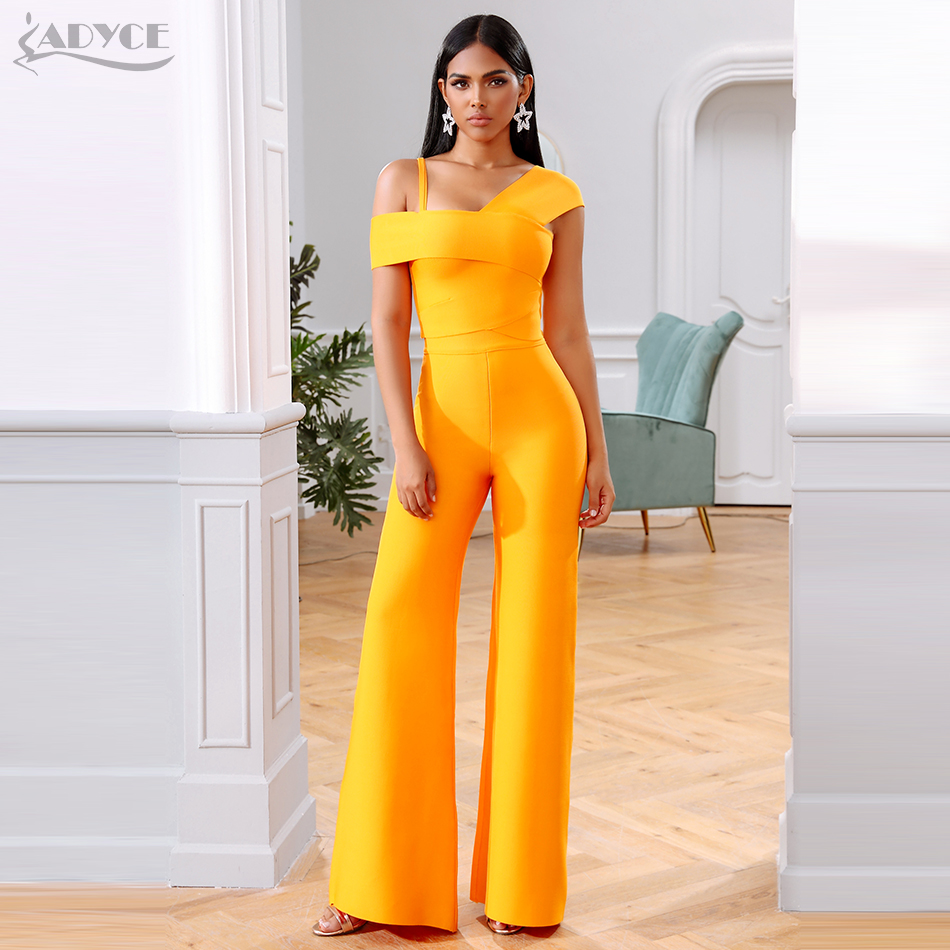   New Summer Orange Two Pieces Sets Sexy Spaghetti Strap Short Sleeve Top& Long Pants Women Fashion Club Party Sets
