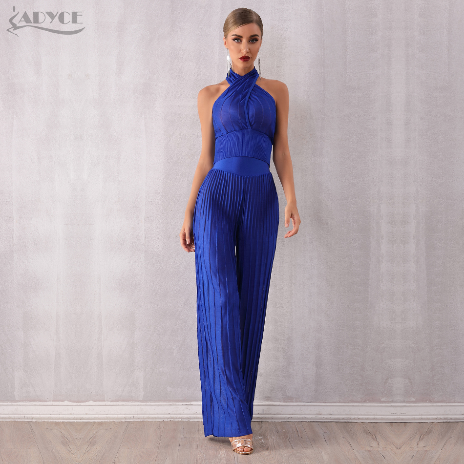   New Blue Sexy Sleeveless Two Pieces Sets Halter Short Top&amp; Long Pants Women Fashion Celebrity Evening Club Party Sets