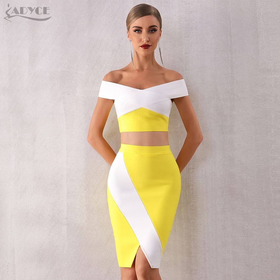   New Summer Bodycon Women Bandage Set Dress Two 2 Pieces Set Top&amp;Skirts Off Shoulder Vestidos Evening Party Club Dress