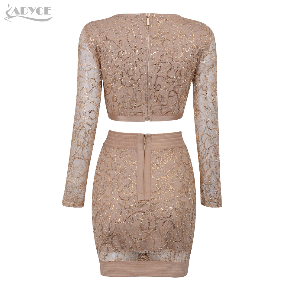  New Bodycon Bandage Women Sets Sexy 2 Two Pieces Gold Sequined Long Sleeve Club Sets Vestido Celebrity Evening Party Dress